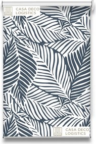Roletă textilă Floral 8015 albă cu frunze tropicale gri