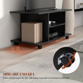 Mobilier Pentru Tv in Lemn cu Roti HOMCOM, Negru,40x40x80cm| Aosom RO | Aosom Romania