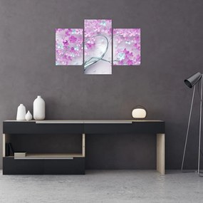 Tablouri cu flori pe trunchi argintiu - abstract (90x60 cm)