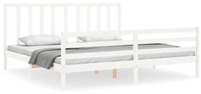 3193807 vidaXL Cadru de pat cu tăblie Super King Size, alb, lemn masiv
