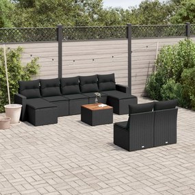 3256650 vidaXL Set canapele de grădină cu perne, 10 piese, negru, poliratan