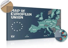 Tablou pe plută harta educațională cu denumirile țărilor uniunii europene