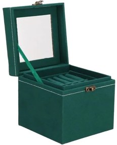 Cutie pentru bijuterii, catifea, verde, cu oglinda, 12x12x12 cm, Springos