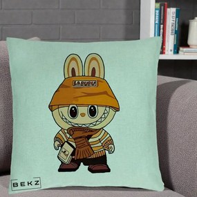 Perna Personalizata Labubu Streetwear Portocaliu, 40x40 cm, Verde Menta, Husa Detasabila, Perna Inclusa, BEKZ®