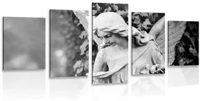 Tablou 5-piese statuie îngerului în design alb-negru