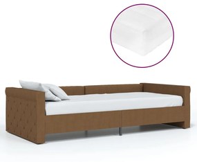3080316 vidaXL Pat de zi cu saltea și USB, maro, 90x200 cm, textil