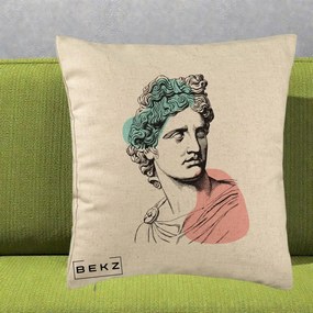 Perna Decorativa Bust Grec Vaporwave, 40x40 cm, Bej, Husa Detasabila, Perna Inclusa, BEKZ®