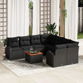 vidaXL Set de Canapele de Grădină cu Perne Negre Ratan Poli Acacia