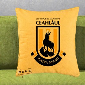 Perna Personalizata CSM Ceahlaul Piatra Neamt Fotbal, 40x40 cm, Galben, Husa Detasabila, Perna Inclusa, BEKZ®