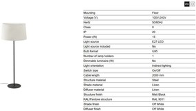 Lampa de podea abajur textil 64cm WINDSOR negru, alb