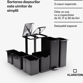 Klarstein Tiyo 3 în 1, coș de gunoi, 60 litri, coș detașabil, închidere ușoară