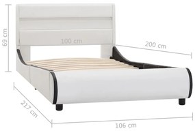Cadru de pat cu LED-uri, alb, 100 x 200 cm, piele ecologica Alb, 100 x 200 cm