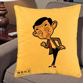 Perna Personalizata Mr. Bean Caricatura, 40x40 cm, Galben, Husa Detasabila, Perna Inclusa, BEKZ®
