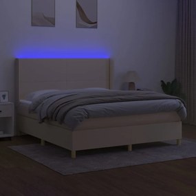 Pat cu arcuri, saltea si LED, crem, 180x200 cm, textil Crem, 180 x 200 cm, Design simplu