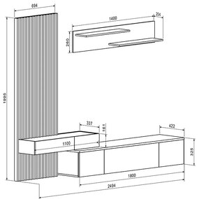 Comoda TV Litende sonoma - alb 249.5x42x199.5cm