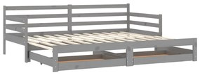 3083701 vidaXL Pat extensibil de zi, 2x(90x200) cm, gri, lemn masiv de pin
