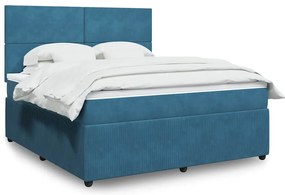 vidaXL Pat box spring cu saltea, albastru închis, 180x200 cm, catifea