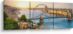 Tablou cu orașul Budapesta și râu (cu ceas) (90x30 cm)