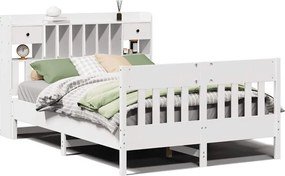 vidaXL Cadru de pat fără saltea, alb, 140x200 cm, lemn masiv pin