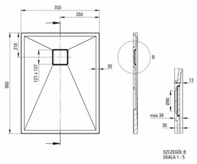 Cadita de dus dreptunghiulara Deante Correo din granit antracit 90x70 cm