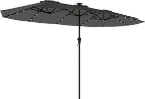 Outsunny Umbrelă Dublă de Grădină 4x2 m cu 36 LED-uri Solare UPF50+ Manivelă 12 Spițe Rezistentă la Apă Gri închis | Aosom Romania