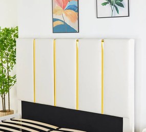 Pat Tapitat Catifea Alb 160x200 cm cu Somiera si Saltea  Inclusa ,   Cod LB-214