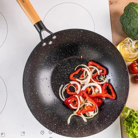 Kinghoff KH 1983 wok, 30 cm, finisaj marmură, inducție, negru