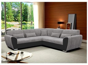 Canapea colțar extensibilă VISEU, orientare stânga, gri/negru, cu spațiu de depozitare, configurație în L