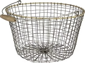 Coș rustic din zinc rotund, mare, mâner din lemn, Ø 40 cm, „Alvar"