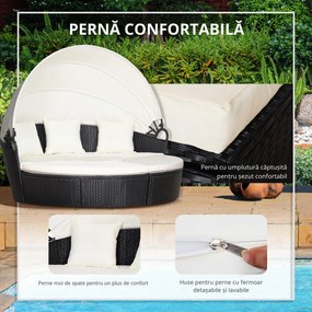 Set 5 Piese Canapea Gradina Outsunny, Ratan Negru, Acoperis, Perne Bej 180x175x147cm | Aosom RO