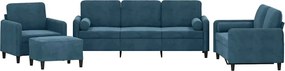 vidaXL Set de canapele cu perne, 4 piese, albastru, catifea