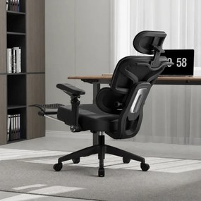 Scaun ergonomic, Sezut Translatie, cotiere 9D, tetiera 6D, suport lombar reglabil, spătar reglabil inaltime, pivotant, suport picioare, sezut buretat, Negru