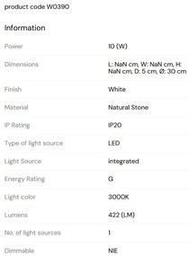 Aplica de perete LED, Marmura, Alb, Marbles 10W