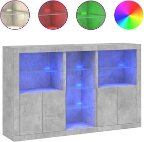 vidaXL Servantă cu lumini LED, gri beton, 162x37x100 cm