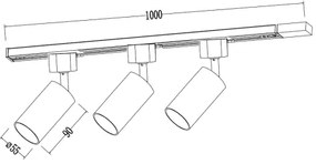 Spot pe șină TIGER, 3x GU10, 10 W pe bec, 230 V, alb