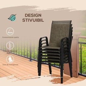 Outsunny Set 6 Piese Scaune de Gradina cu Cotiere, Scaune de Exterior Stivuibile din Metal si Tesatura Respirabila, Maro | Aosom Romania