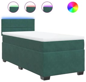 3288501 vidaXL Pat box spring cu saltea, verde închis, 90x190 cm, catifea