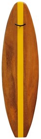 Cuier din metal si lemn de mango, in forma de placa de surf, Yellow Surf