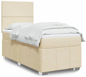 vidaXL Pat box spring cu saltea, crem, 100x200 cm, textil