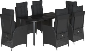 vidaXL Set mobilier de grădină cu perne, 7 piese, negru, poliratan