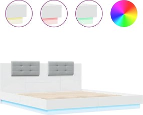 vidaXL Cadru de pat cu tăblie și lumini LED, alb, 180x200 cm