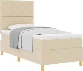 vidaXL Pat cu arcuri cu saltea cu headboard Crem 100 x 200 cm țesătură