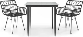 vidaXL Set mobilier de grădină, 3 piese, negru, poliratan
