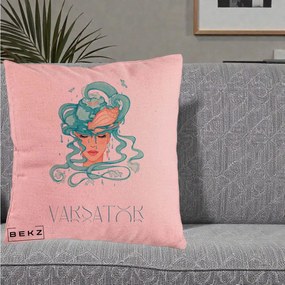 Perna Personalizata Zodiac Varsator Cowgirl, 40x40 cm, Roz, Husa Detasabila, Perna Inclusa, BEKZ®