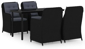 Set mobilier pentru grădină, 5 piese, negru