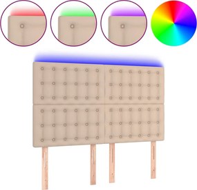 vidaXL Tăblie de pat cu LED, cappuccino, 144x5x118/128 cm, piele eco