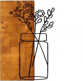 Decoratiune perete CICEK1, stejar/negru, lemn/metal, 40x58 cm