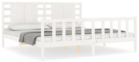 3192837 vidaXL Cadru pat cu tăblie 200x200 cm, alb, lemn masiv