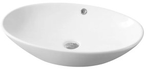 Lavoar pe blat alb lucios 64 cm, oval, cu preaplin, Fluminia Nil