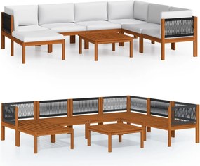 vidaXL Set fotoliu de grădină cu 8 piese, lemn de acacia crem și frânghie